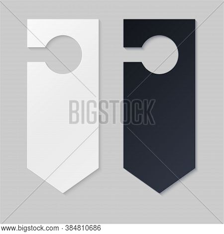 Door Hangers For Hotel Room. Empty White And Black Label Hanger For Hotel Room Or Resort . Empty Tem