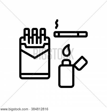 Black Line Icon For Cigarette Fag Smoke Lighter Fume Tobacco Unhealthy Cancer-stick