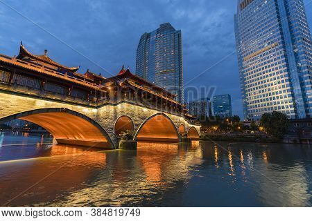 View Of Anshun Bridge And Modern Buildings In Chengdu