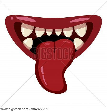 Monster Mouth Creepy And Scary. Funny Jaws Teeths Tongue Creatures Expression Monster Horror. Vector