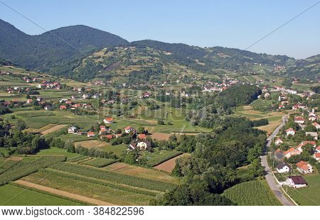 Aerial view of the village of Radoboj in northwestern Croatia