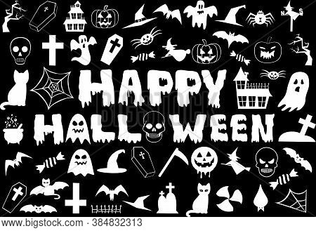 Trick Or Treat White Icons Set Silhouette - Halloween