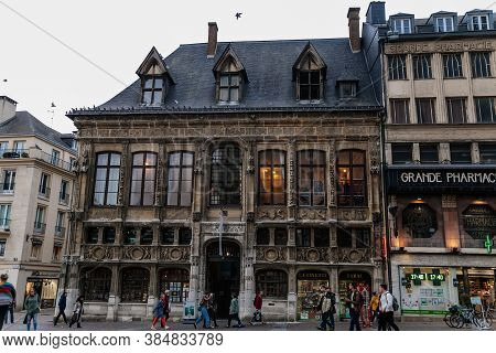 The Rouen Normandy Tourism & Congress On The Streets Of The Old Town Of Rouen With Traditional Half-
