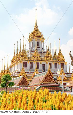 Bangkok, Thailand - January 21, 2020 :  Wat Ratchanaddaram And Loha Prasat Metal Palace In Bangkok ,