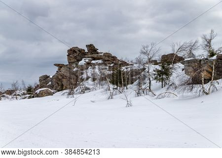 Rocks Covered With Snow. Rudyansky Spoy Ridge, Ural