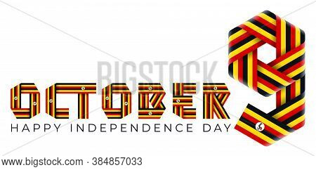 Congratulatory Design For October 9, Independence Day Of Uganda. Text Made Of Bended Ribbons With Ug