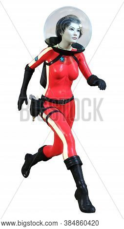 3D Rendering Astrnaut Woman On White