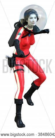 3D Rendering Astrnaut Woman On White