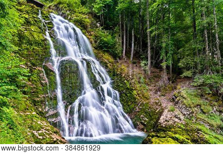 View Of Giessbach Waterfall At Brienzersee Lake In Switzerland