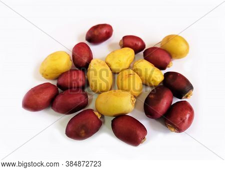 White Isolated Image Of Arabian Red And Golden Date Fruits