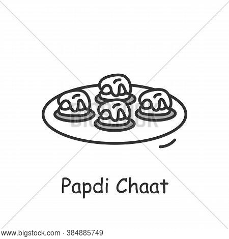 Papdi Chaat Line Icon. North Indian Cuisine. Fried Dough Wafers. Traditional Delicious Indian Dish. 