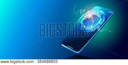 Forex Trading Concept. Vector Realistic Smartphone Controls Stock Market. Futuristic Smart Investmen