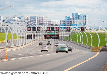 Saint Petersburg, Russia - July 12, 2020: Western High-speed Diameter On Vasilyevsky Island.