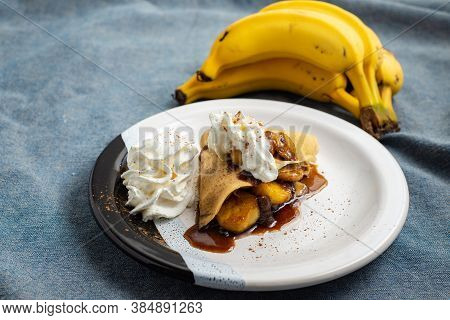 Caramelized Banana Crepes Cinnamon Breakfast Waffles Food