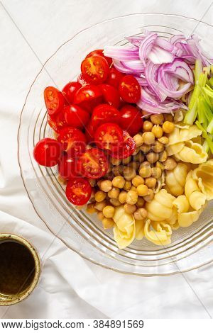 Cooked Pasta Chickpeas Vegetables Salad Vegetarian Food