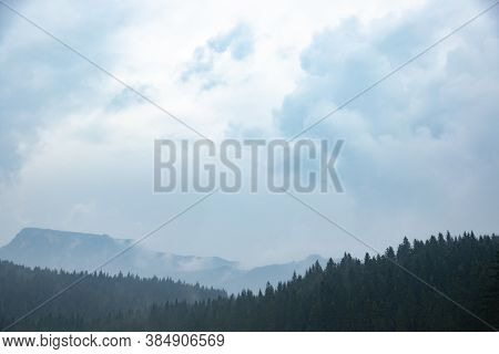 Forests In Fog After Rain, Atmospheric Photo Of Nature In Montenegro