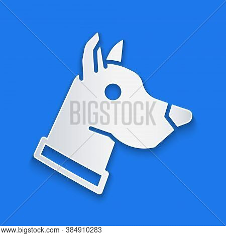 Paper Cut Dog Head Icon Isolated On Blue Background. Paper Art Style. Vector
