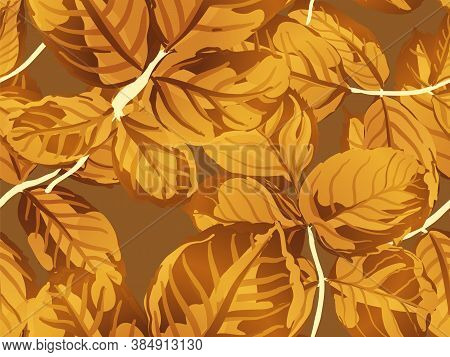 Repeated Spring Peony Wallpaper. Painted English Rose Leaf Patterns Collection. Romantic Botanical V