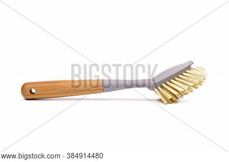 Eco Friendly Cleaning Brush With Wood And Bio Based Babmboo Plastic Handle And Natural Hair Isolated