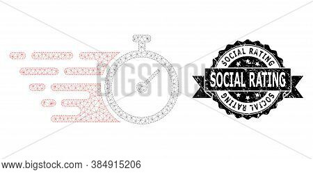 Social Rating Grunge Stamp Seal And Vector Time Tracker Mesh Structure. Black Stamp Seal Includes So