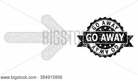 Go Away Grunge Stamp Seal And Vector Right Arrow Mesh Structure. Black Stamp Has Go Away Caption Ins