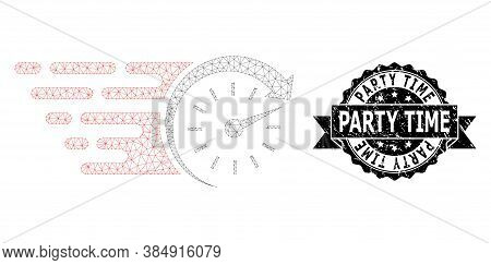 Party Time Unclean Stamp Seal And Vector Time Mesh Model. Black Stamp Seal Contains Party Time Text 