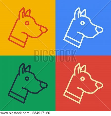 Pop Art Line Dog Head Icon Isolated On Color Background. Vector