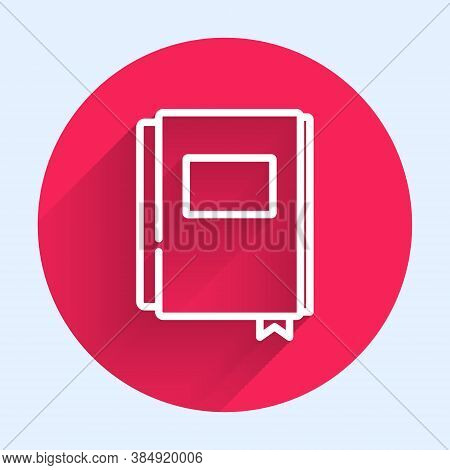 White Line Book Icon Isolated With Long Shadow. Red Circle Button. Vector