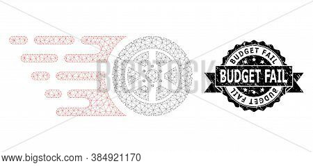 Budget Fail Dirty Stamp Seal And Vector Tire Wheel Mesh Model. Black Stamp Seal Includes Budget Fail
