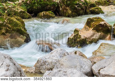 River Ramsauer Ache In The Berchtesgaden Alps, Germany.