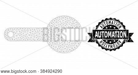 Automation Grunge Seal And Vector Spanner Tool Mesh Model. Black Seal Has Automation Caption Inside 