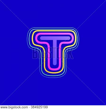 Colorful Line T Letter Logo. This Icon Made Of Stroke Can Be Used For A Nightlife Advertising, Carto
