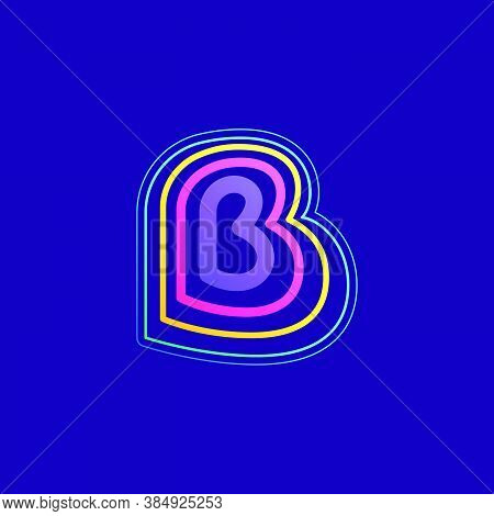 Colorful Line B Letter Logo. This Icon Made Of Stroke Can Be Used For A Nightlife Advertising, Carto
