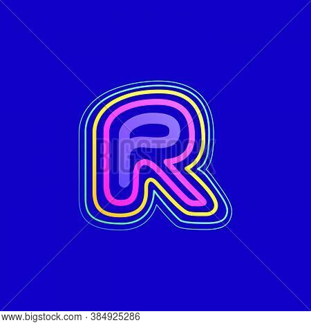 Colorful Line R Letter Logo. This Icon Made Of Stroke Can Be Used For A Nightlife Advertising, Carto