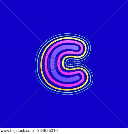 Colorful Line C Letter Logo. This Icon Made Of Stroke Can Be Used For A Nightlife Advertising, Carto