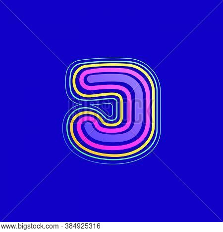 Colorful Line J Letter Logo. This Icon Made Of Stroke Can Be Used For A Nightlife Advertising, Carto