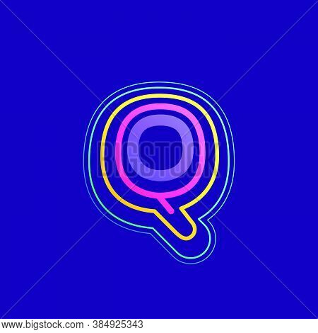 Colorful Line Q Letter Logo. This Icon Made Of Stroke Can Be Used For A Nightlife Advertising, Carto