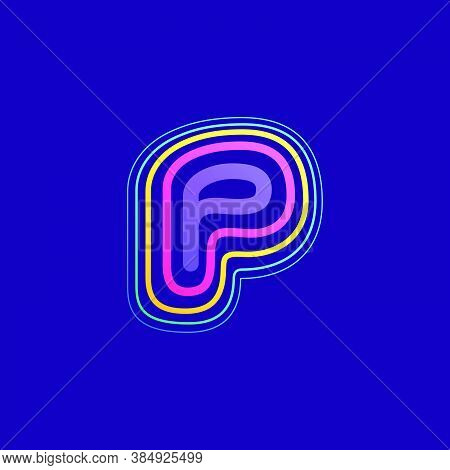 Colorful Line P Letter Logo. This Icon Made Of Stroke Can Be Used For A Nightlife Advertising, Carto