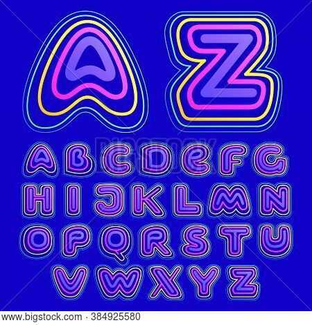 Colorful Line Alphabet. This Icons Made Of Stroke Can Be Used For A Nightlife Advertising, Cartograp