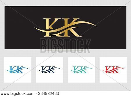Water Wave Kk Logo Vector. Swoosh Letter Kk Logo Design For Business And Company Identity. Creative 