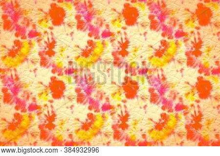 Hippies 1970s. Orange Repeating. White Hippy Art. Hypno Pattern. Vivid Psychedelic Water. Fashion Sp