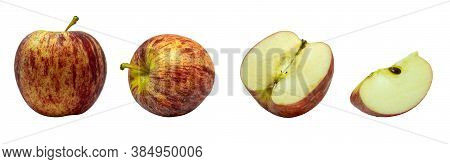 Fresh Red Apple Fruit Set Isolated On White Background With Clipping Path