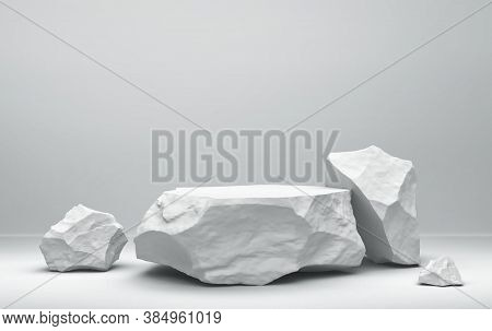 Сomposition Of White Stones. Minimal Background For Product Presentation. 3d Rendering