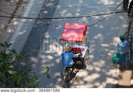 hanoi, vietnam Aug 28,2016: dailylife in vietnam. Tourist look around Hanoi's Old Quarter by pedicad