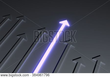 Arrows Business Success Leader Neon Concept Self Illumination Background 3d Illustration