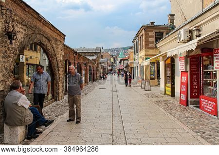Sarajevo, Bosnia And Herzegovina - July 3rd 2018: Gazi Husrev-begova Street In The Historical Old Ba