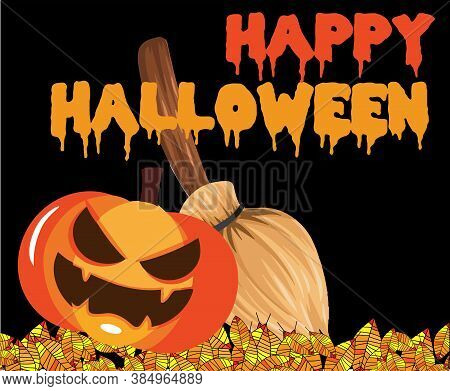 Halloween Banner Or Card On Black Background