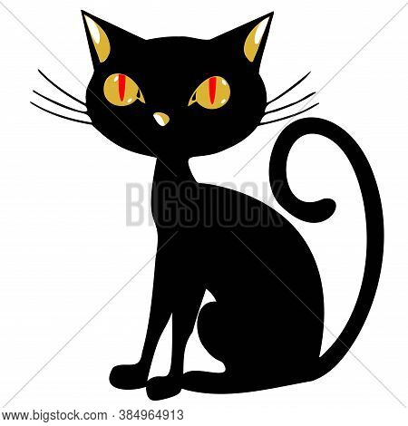 Black Cat On White Background, Vector, Eps 10