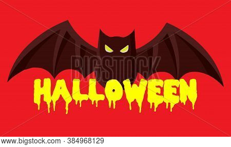 Halloween Banner With Bat On Red Background, Vector, Eps 10