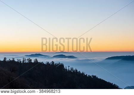 Sunset In Lamjura Pass. Trekking In Nepal Himalayas. Ebc (everest Base Camp Trek) Trail Lower Part F